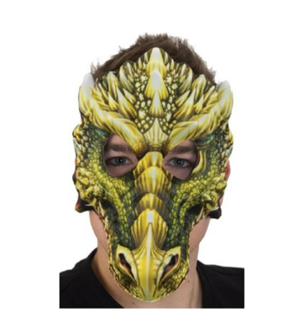 NWT Dragon Half Mask Yellow Green Halloween Costume Cosplay Roleplay Frat Party - Picture 4 of 6